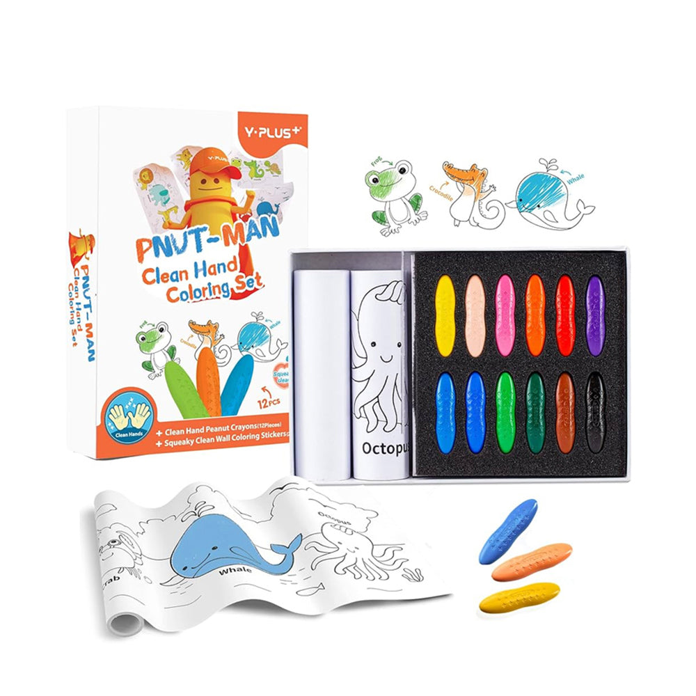 Y-Plus Peanut Crayon Pnut-Man Clean Hand Coloring Set - 12 Colors