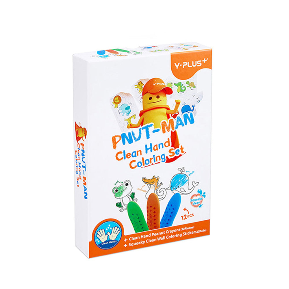 Y-Plus Peanut Crayon Pnut-Man Clean Hand Coloring Set - 12 Colors