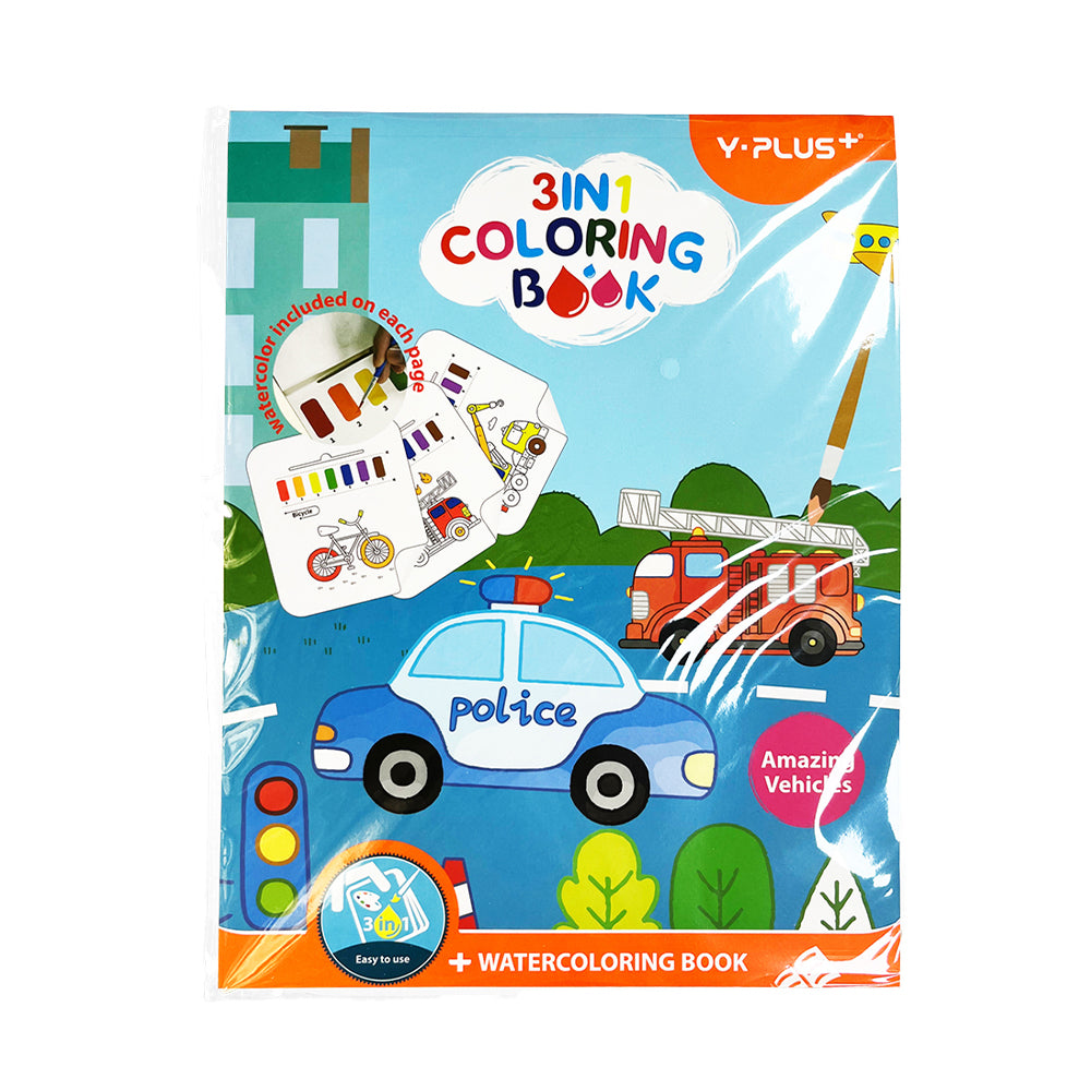 Y-Plus Amazing Vehicles 3-in-1 Water Coloring Book