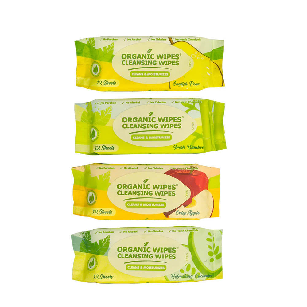 Organic Wipes Cleansing Wipes 12s Assorted (Pack of 4)