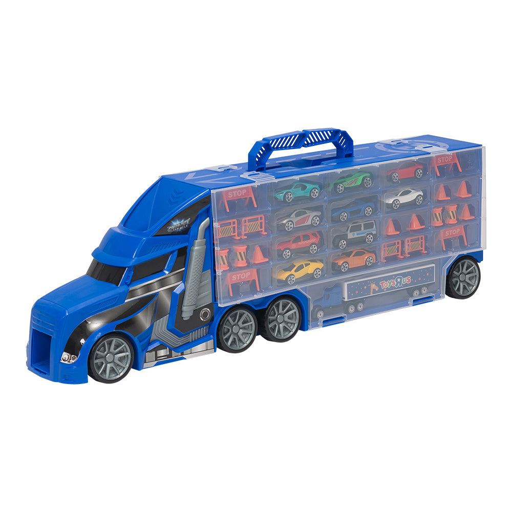 Speed City Stunt Transporter with 11 Vehicles (Blue)