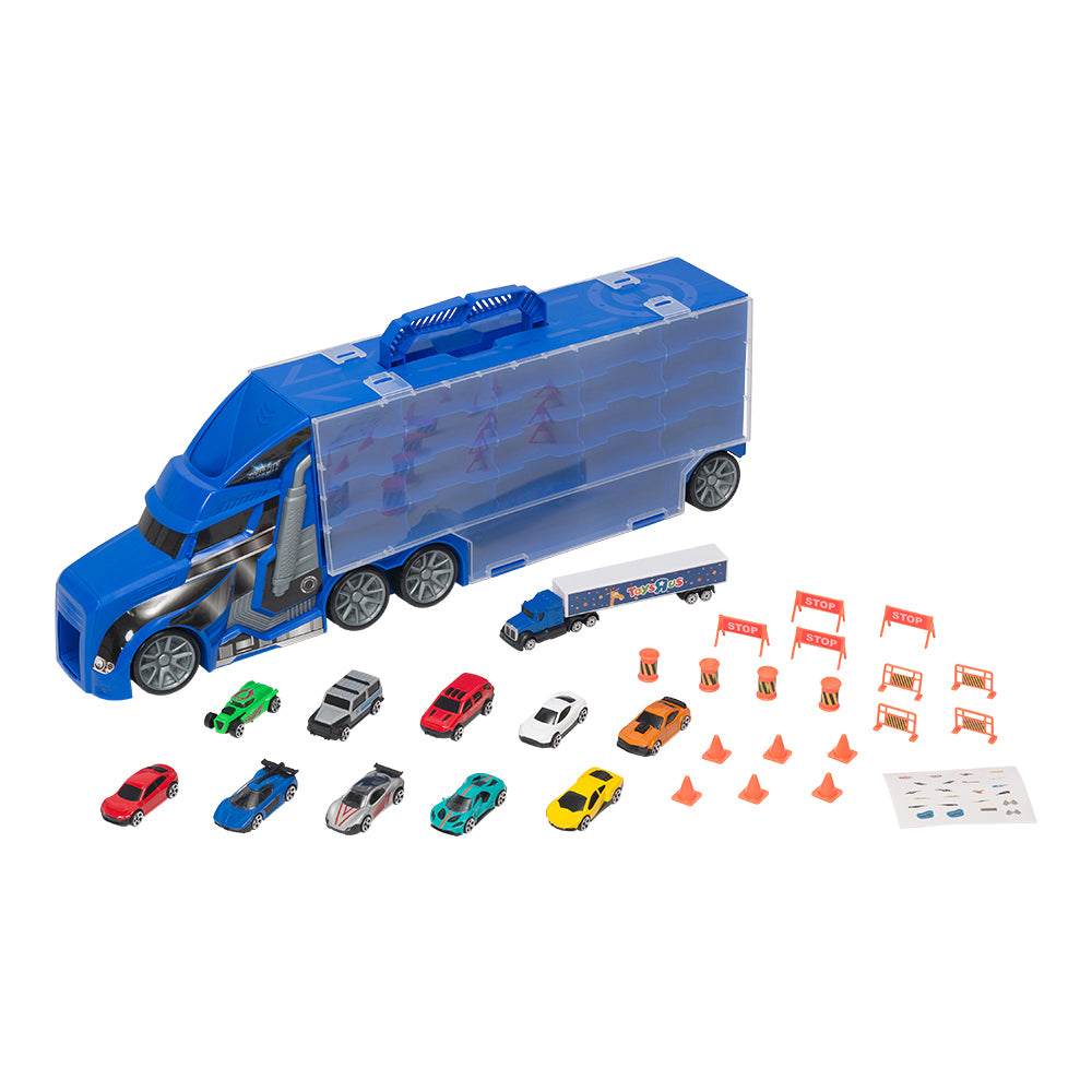 Speed City Stunt Transporter with 11 Vehicles (Blue)