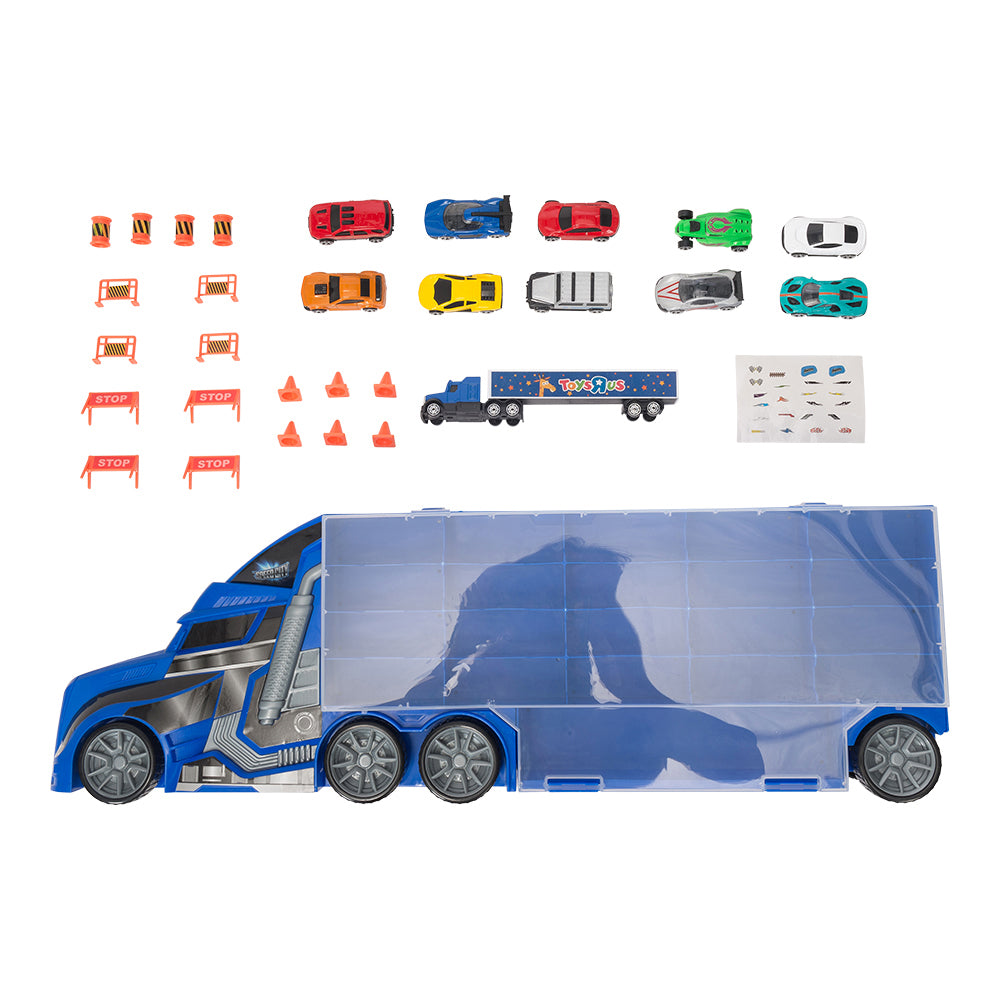 Speed City Stunt Transporter with 11 Vehicles (Blue)