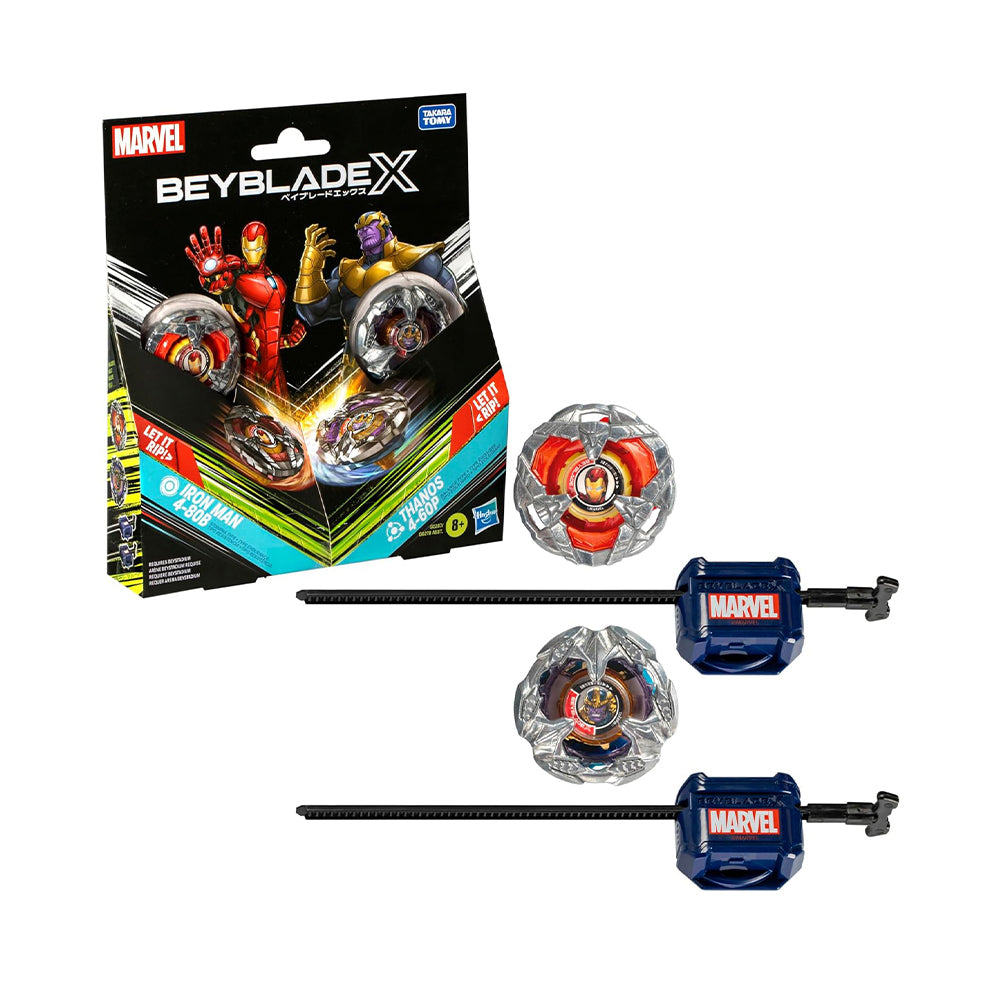 Takara Tomy Beyblade X Marvel Avengers: Iron Man 4-80B and Thanos 4-60P