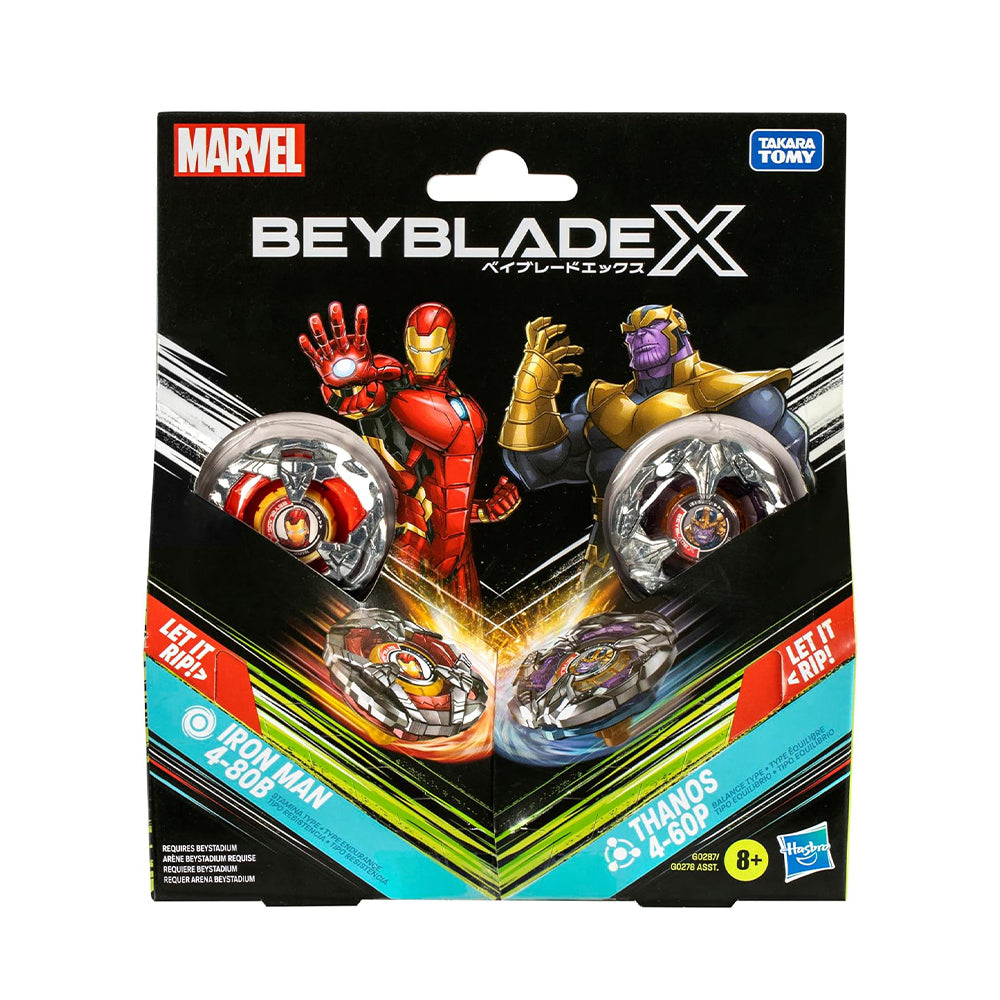 Takara Tomy Beyblade X Marvel Avengers: Iron Man 4-80B and Thanos 4-60P