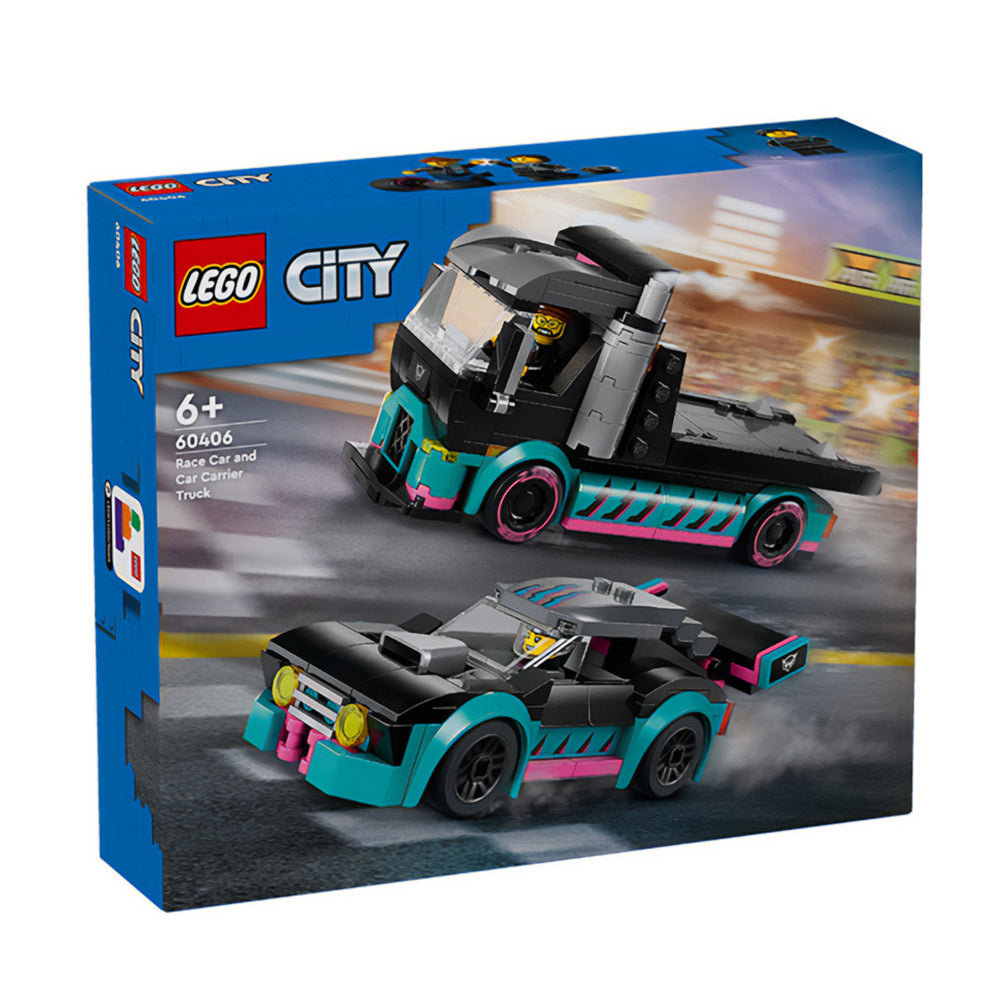 LEGO® City Race Car and Car Carrier Truck 60406, Ages 6+, Building Blocks (328 Pieces) Main image