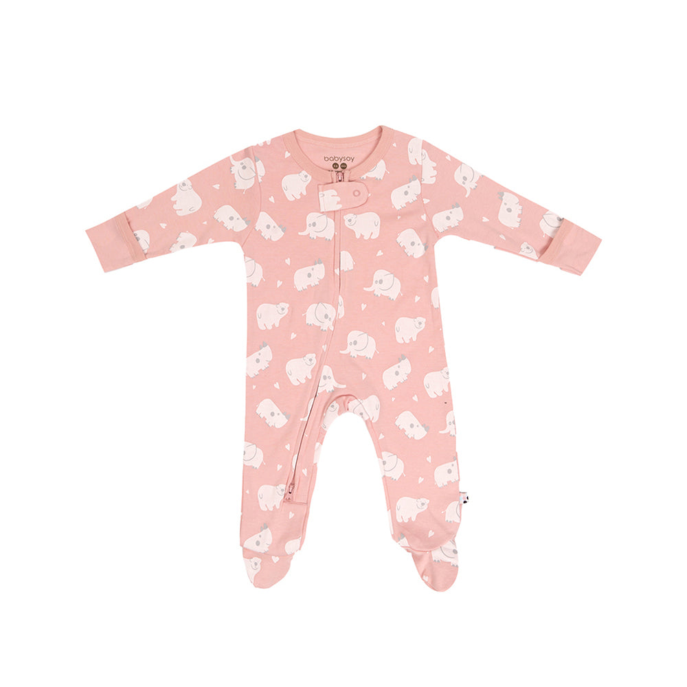 Babysoy Animal Pattern Peony Zipper Footie