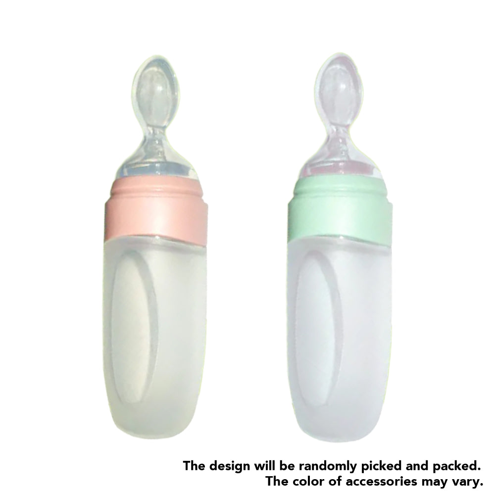 Little Green - Silicone Feeding Bottle with Spoon Pink