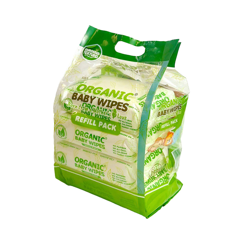 Organic Baby Wipes Eco-pack 64 Sheets Pack of 5 with Zip Clutch Re-useable Pouch