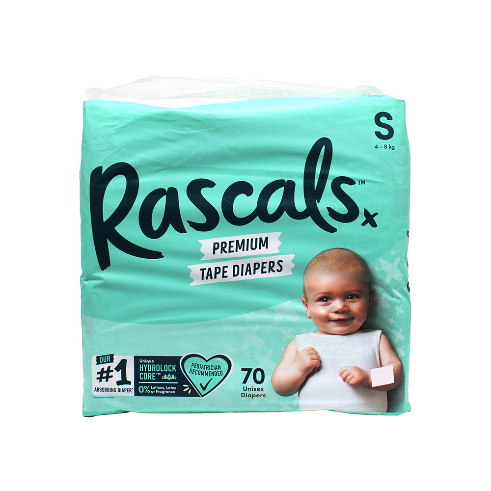 Rascal + Friends Premium Tape Diapers Small (4-8 kg) 70 Pieces