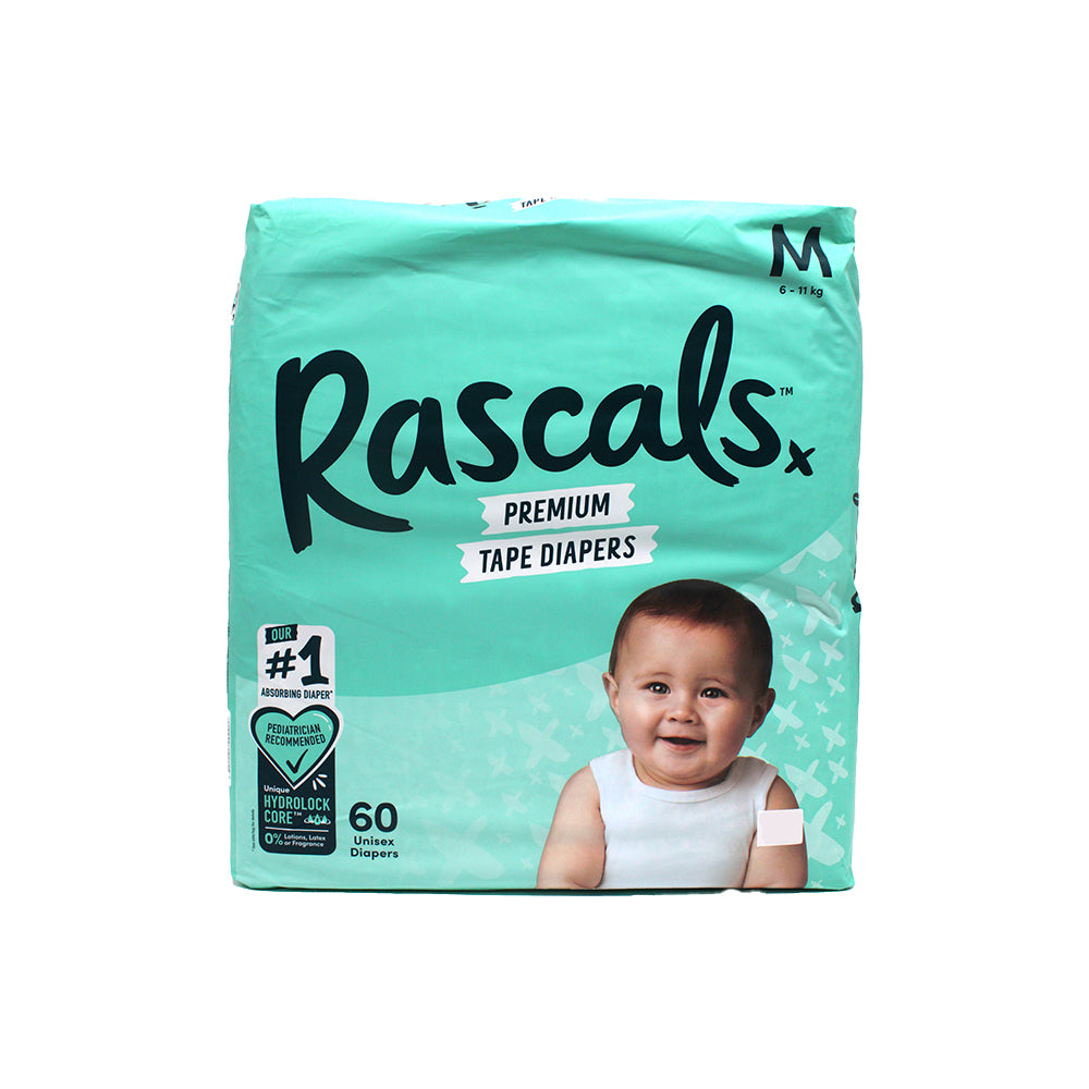 Rascal + Friends Premium Tape Diapers Medium (6-11 kg) 60 Pieces