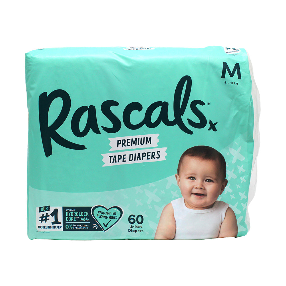 Rascal + Friends Premium Tape Diapers Medium (6-11 kg) 60 Pieces