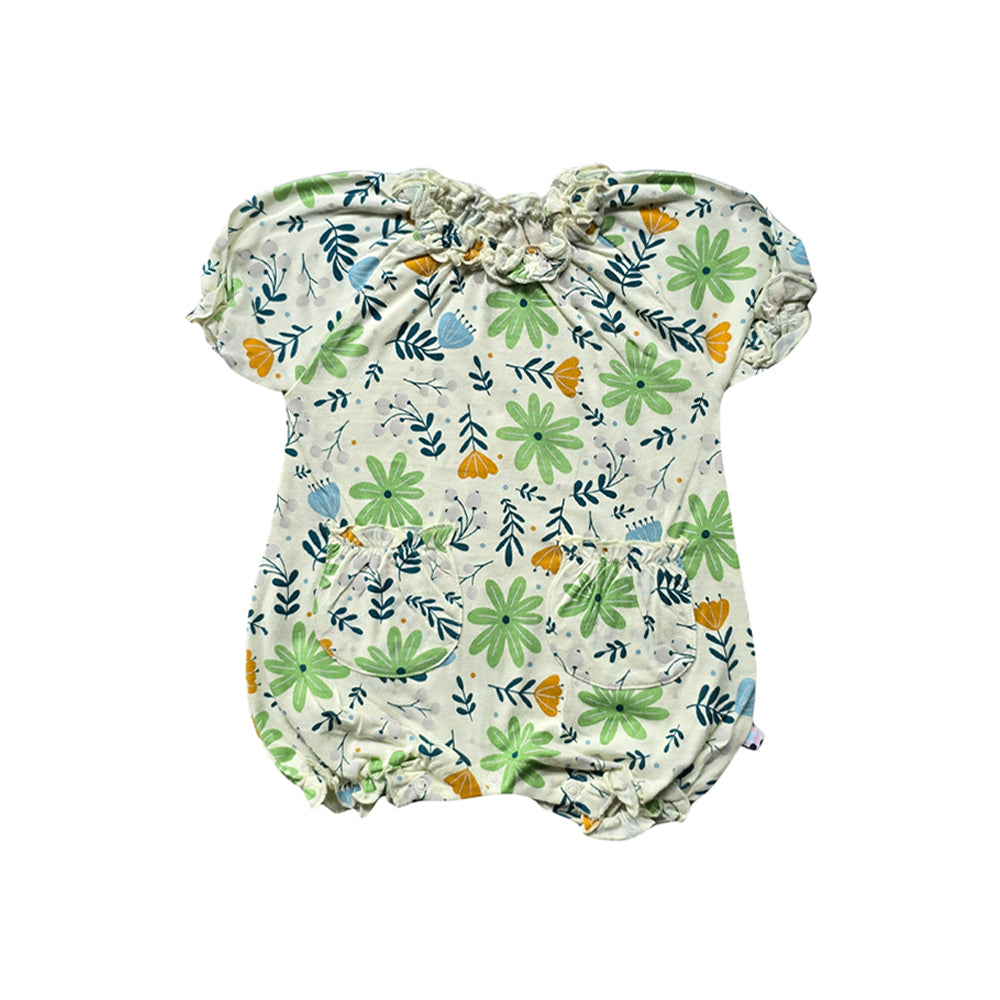 Babysoy Bubble Romper Flowers 3-6 Months Creamy White