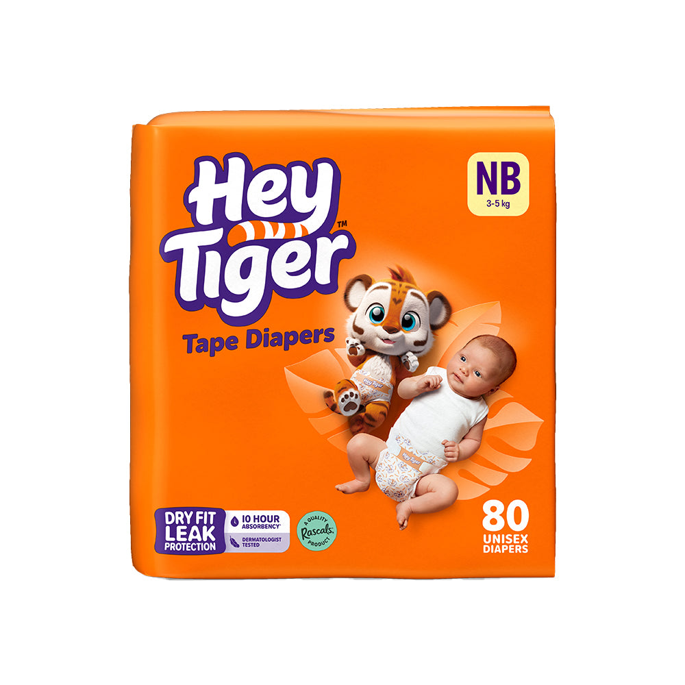 Hey Tiger Active Tape Diapers New Born (3-5 kg) 80 Pieces
