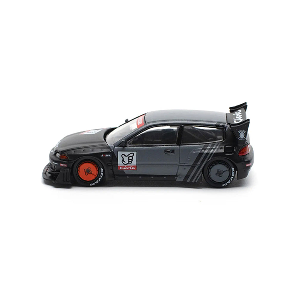 Pop Race PR64-163 - Pandem Civic EG6 (Black/Grey) 1:64 Die-Cast Vehicle