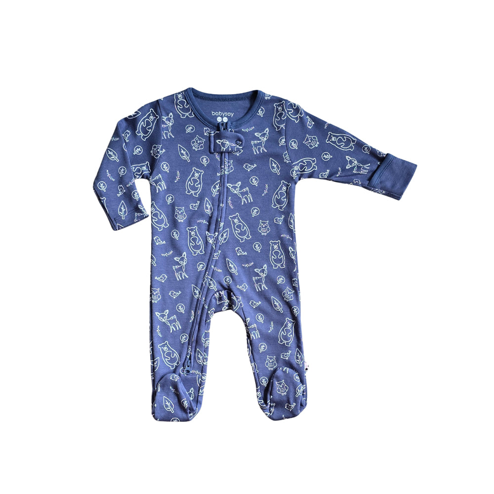 Babysoy Forest Friend Indigo Zipper Footie