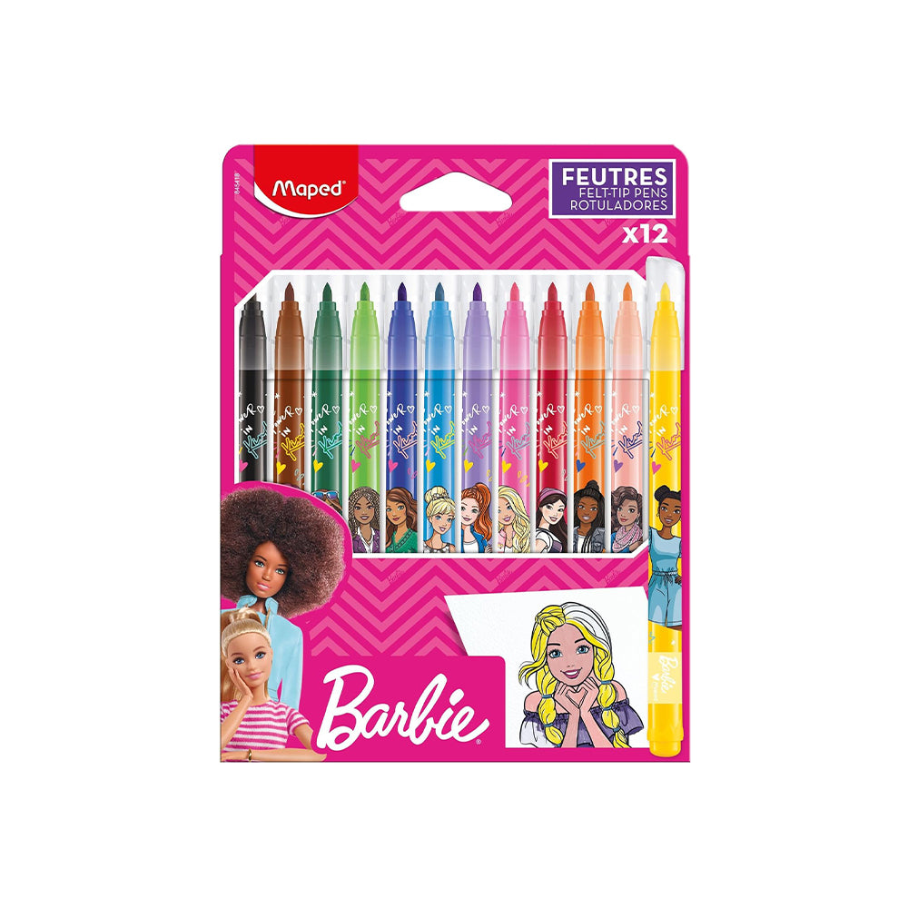 Maped Barbie 12 Pieces Felt-Tip Pens Washable