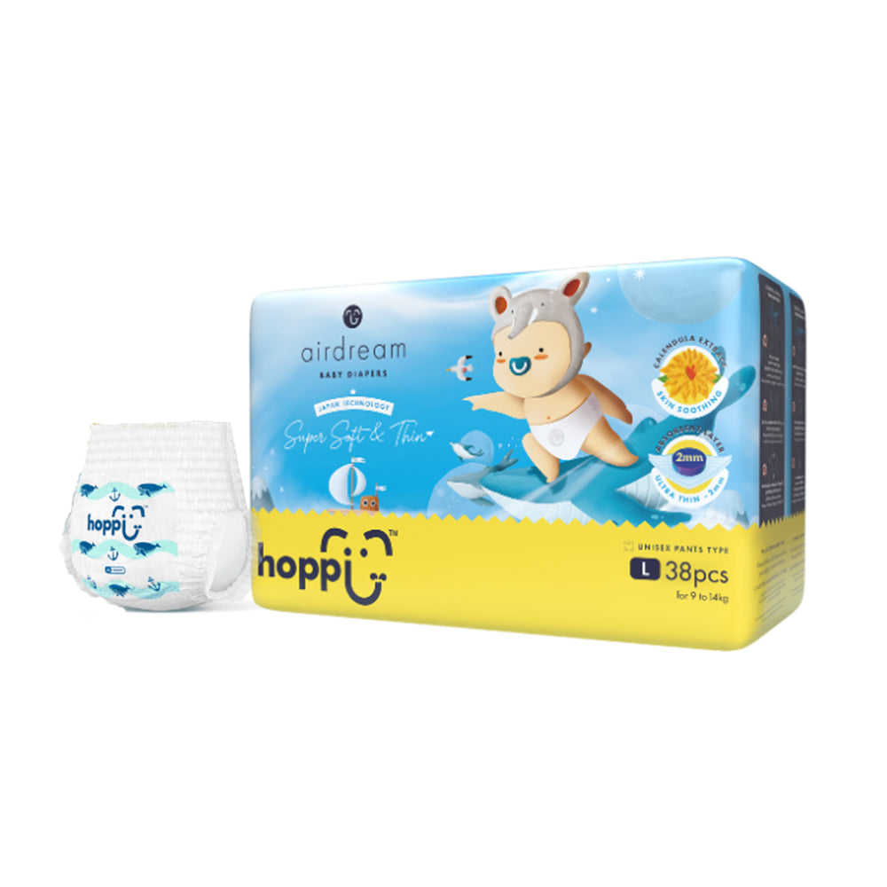 HOPPI AirDream Diapers Pants - Large (9 to 14 kg) 38 Pieces