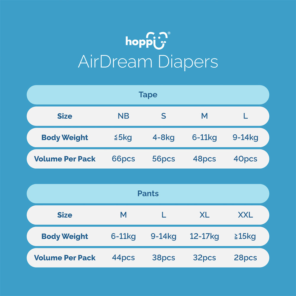 HOPPI AirDream Diapers Pants - Medium (6 to 11 kg) 44 Pieces